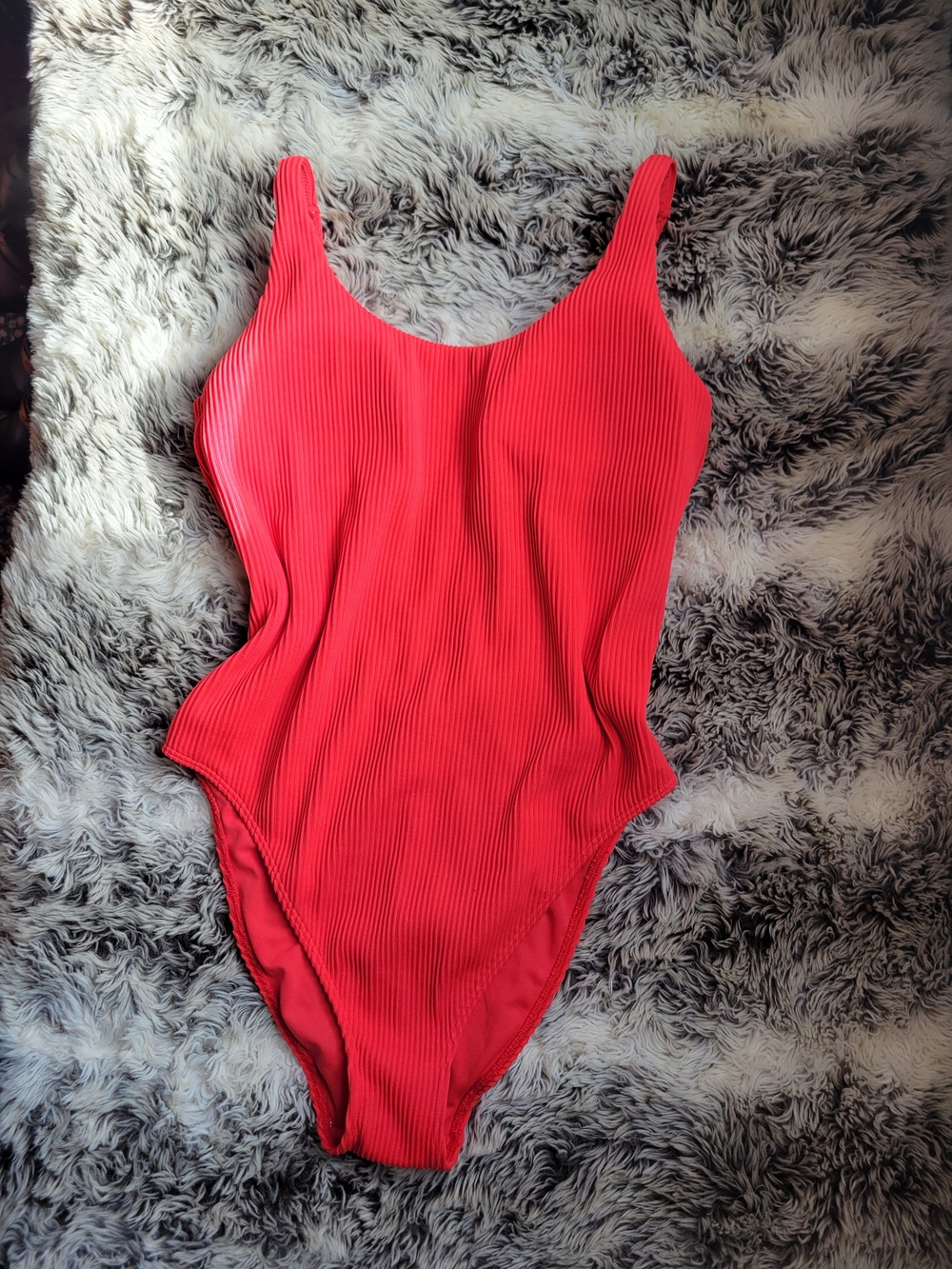 Hollister Ribbed Coral-Red One-Piece Swimsuit *Marked - See Photo